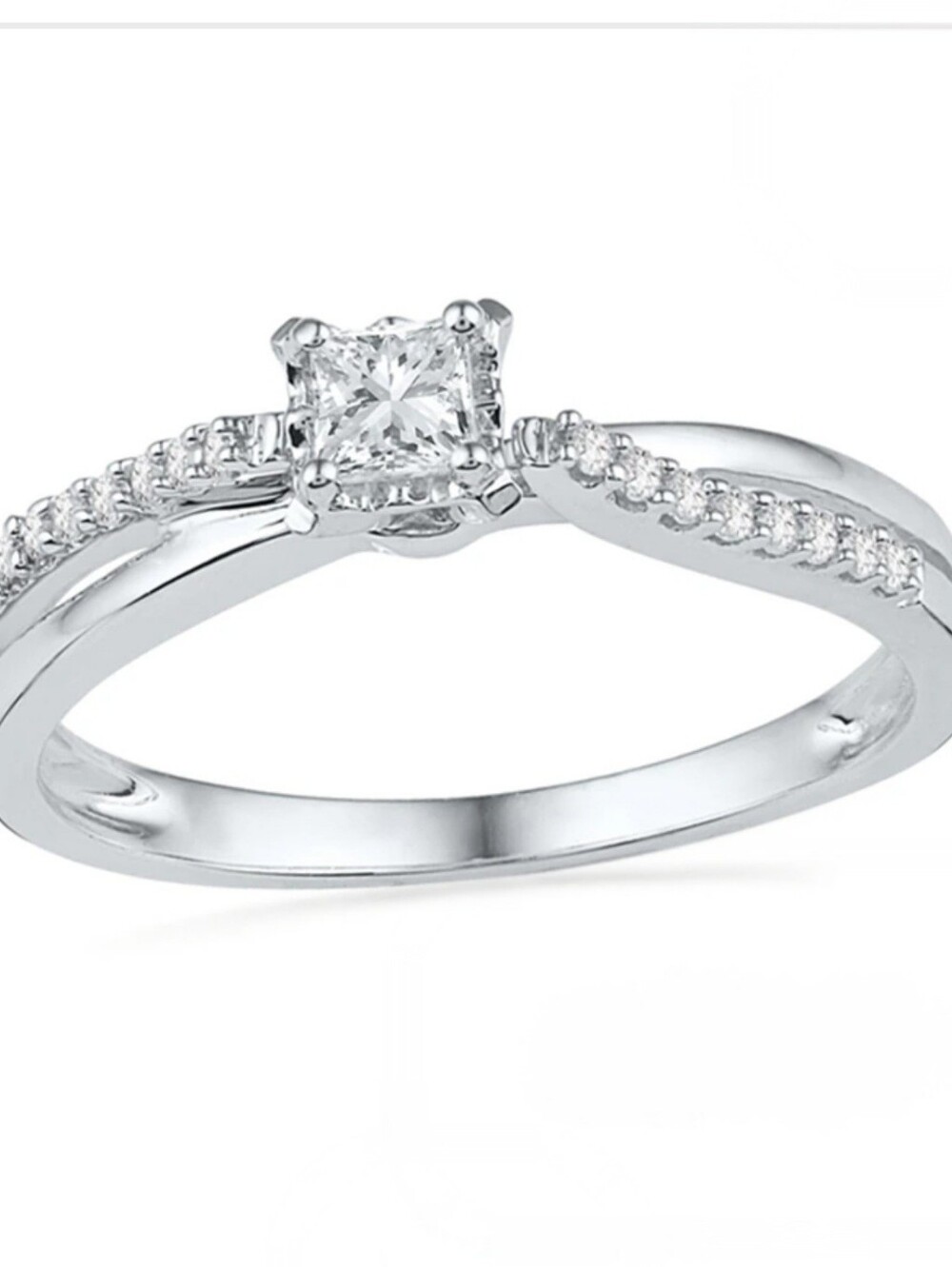 1/4 CT T.W 10K White Gold Princess-Cut Diamond Split Shank Ring